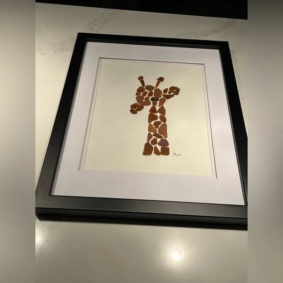 New. Sea glass giraffe framed art. Measures 12” x 15”. - Picture 1 of 9